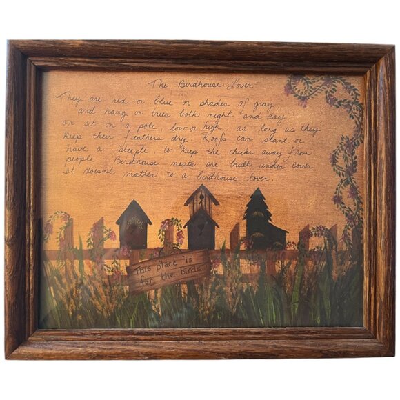 Sweet Vintage FRAMED Birdhouse Artwork w/ Poem | Farmhouse, Rustic & Boho Decor - Picture 3 of 16